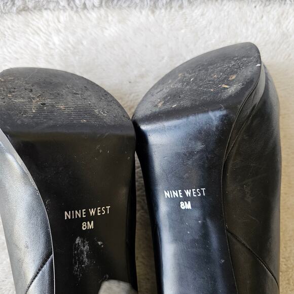 Nine West‎ Women's Haywire Leather Bootie Platform Heels Size 8M Black Back Zip - Picture 8 of 9